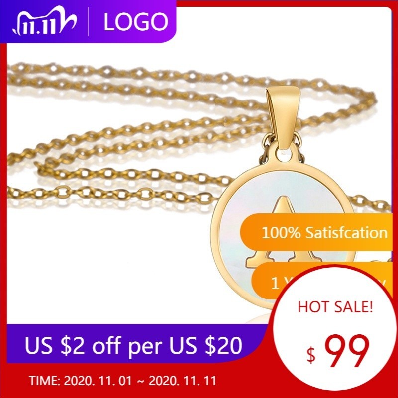 WADIHigh คุณภาพสูง Sea Shell Pendan Letter ปรับแต่งสร้อยคอจี้สแตนเลส ATK