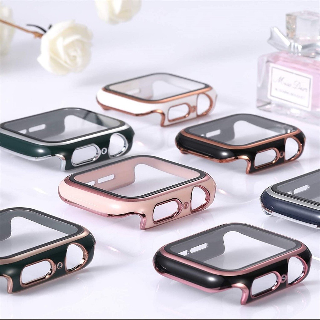 ฝาครอบสําหรับ Apple watch Case 9 6 4 SE 3 ป้องกันหน้าจอ PC กันชนกระจกนิรภัย iWatch 42/44/45 มม.41/40/38 มม.อุปกรณ์เสริม