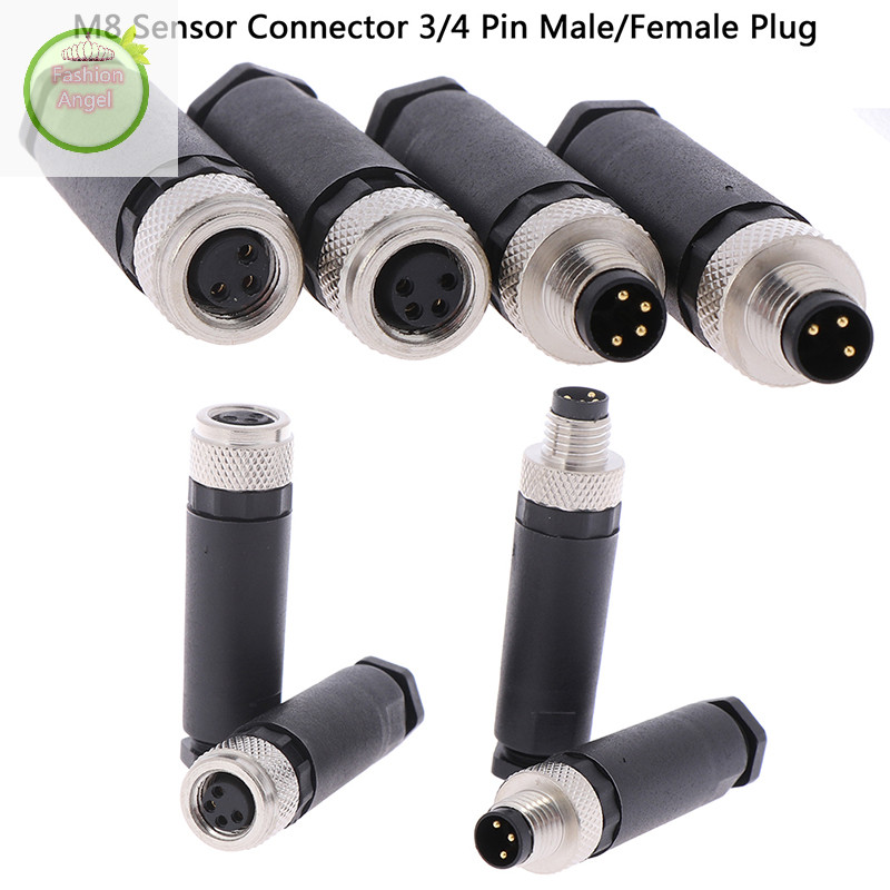 Fashionangel 1 PC M8 Sensor Connector 3/4 Pin ปลั๊กมุมตรงชาย/หญิง VN