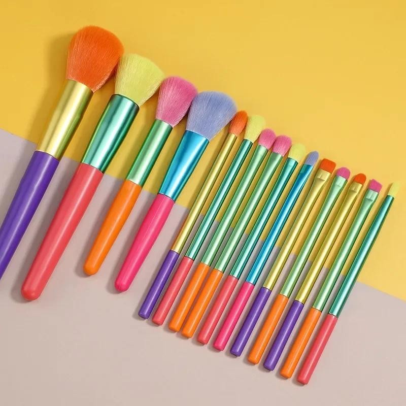 15ชิ้นสายรุ้งสีชุดแปรงแต่งหน้าแต่งหน้าคอนซีลเลอร์อายแชโดว์แปรงปัดแก้มผงมูลนิธิแปรงความงามเครื่องสําอางเครื่องมือ