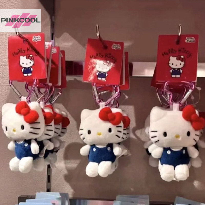 SANRIO Pinkcool 10 ซม.Sanrio Hello Kitty พวงกุญแจตุ๊กตา Kawaii การ์ตูนหัวใจหัวเข็มขัดตุ๊กตาของเล่นจี้น่ารักกระเป๋าเป้สะพายหลังเครื่องประดับของขวัญ Charm HOT