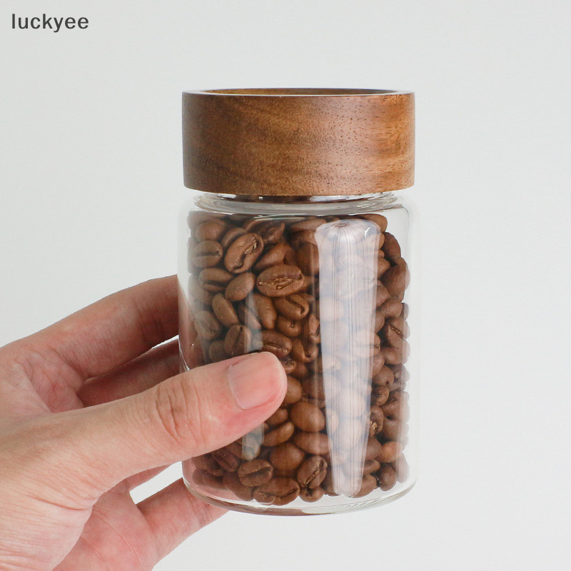 โชคดี เมล็ดกาแฟภาชนะบรรจุหลอดแก้วด้วยเครื่องมือไม้หลอดบรรจุขวดเก็บเมล็ดพืชกระป๋องปิดผนึกบาริสต้าเครื่องมือของขวัญ ไม่เป็นไร