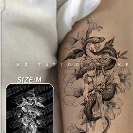 ขายหมดทันทีMG tattoo Dark Snake Tattoo เซ็กซี่ Petunia พืชสมุนไพรยาวนานสติกเกอร์กันน้ำ