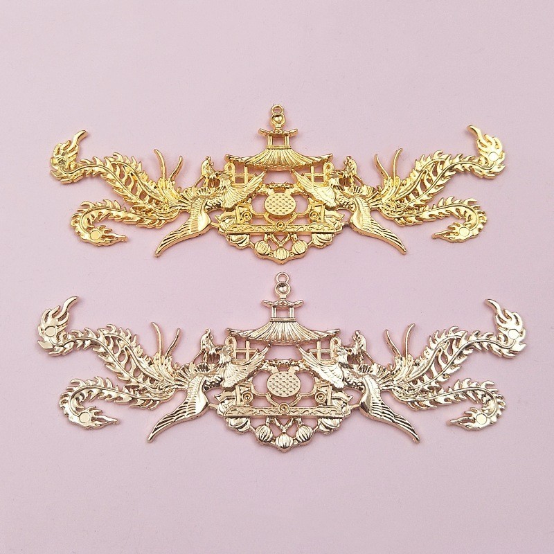 โลหะผสมโบราณเจ ้ าสาว Headdress Double Phoenix อุปกรณ ์ เสริมผมอุปกรณ ์ เสริม diy เครื ่ องประดับผม Crown วัสดุ