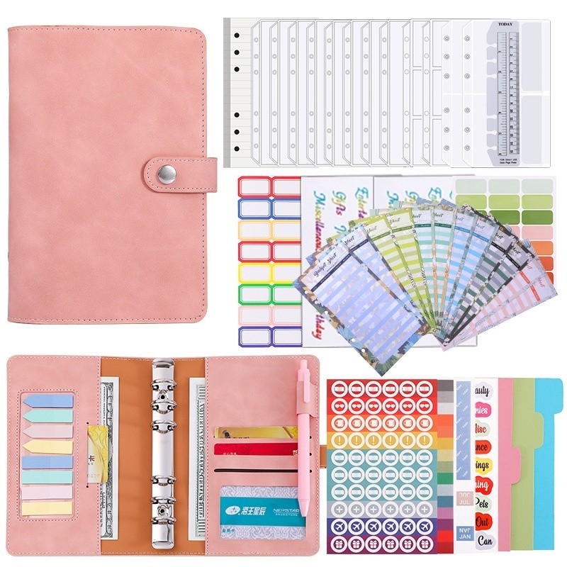 สมุดโน๊ต ปกหนัง PU ขนาด A6 สันห่วงงบ 6 รู สําหรับจัดระเบียบเงินสด แพลนเนอร์ แพลนเนอร์