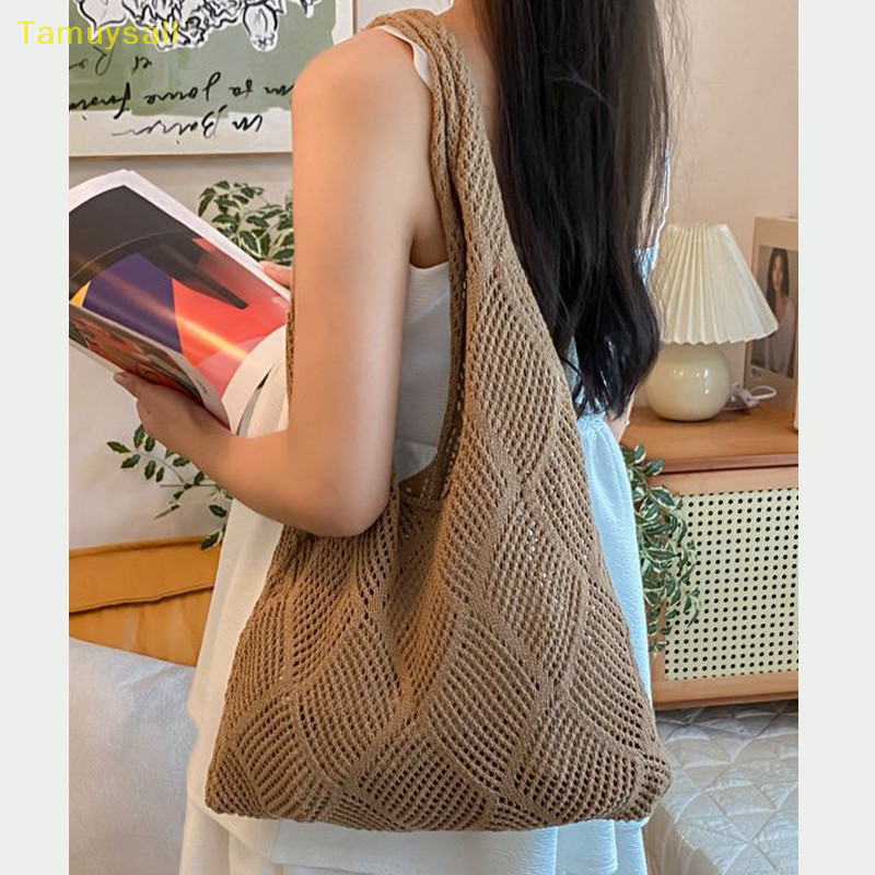 [TAMU ] ใหม ่ แฟชั ่ นความจุขนาดใหญ ่ ถักมือถือถักกระเป ๋ าช ้ อปปิ ้ งไหล ่ YSA