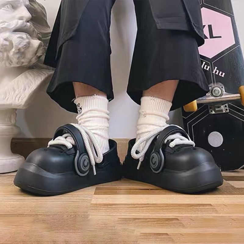 หูหูฟังรองเท ้ าฤดูใบไม ้ ผลิฤดูร ้ อนหัวใหญ ่ คู ่ หนา Soled ความสูงรองเท ้ าแตะผู ้ ชายผู ้ หญิงสวมใส ่ ด ้ านนอก Anti-Slip Soft-Soled ทราย