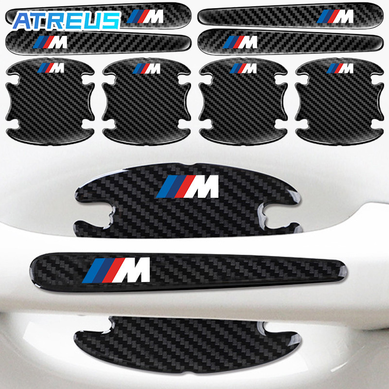 4/8 ชิ้น BMW M Power รถประตู Handle Protector คาร์บอนไฟเบอร์รถประตูชามสติกเกอร์ Anti Scratch สติกเกอร์สําหรับ BMW E36 E46 E30 E90 F10 F30 E39 E60 X1 E84 F48 F25 X3 E83 X5 F15