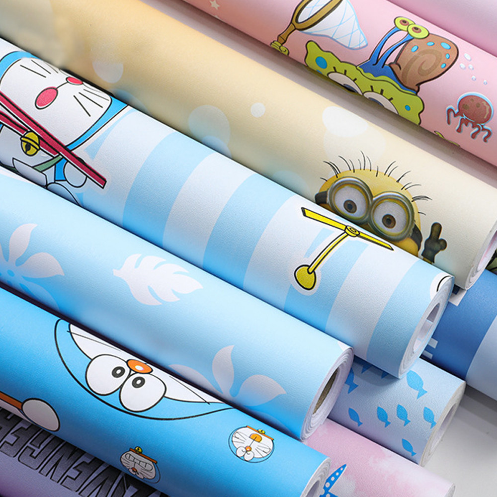 45x100ซม พีวีซีการ์ตูนวอลล์เปเปอร์ติดด้วยตนเองหนากันน้ําหอพักวอลล์เปเปอร์ติดด้วยตนเองห้องนอนเด็กผนังสติ๊กเกอร์น่ารักพื้นหลังผนังสติ๊กเกอร์