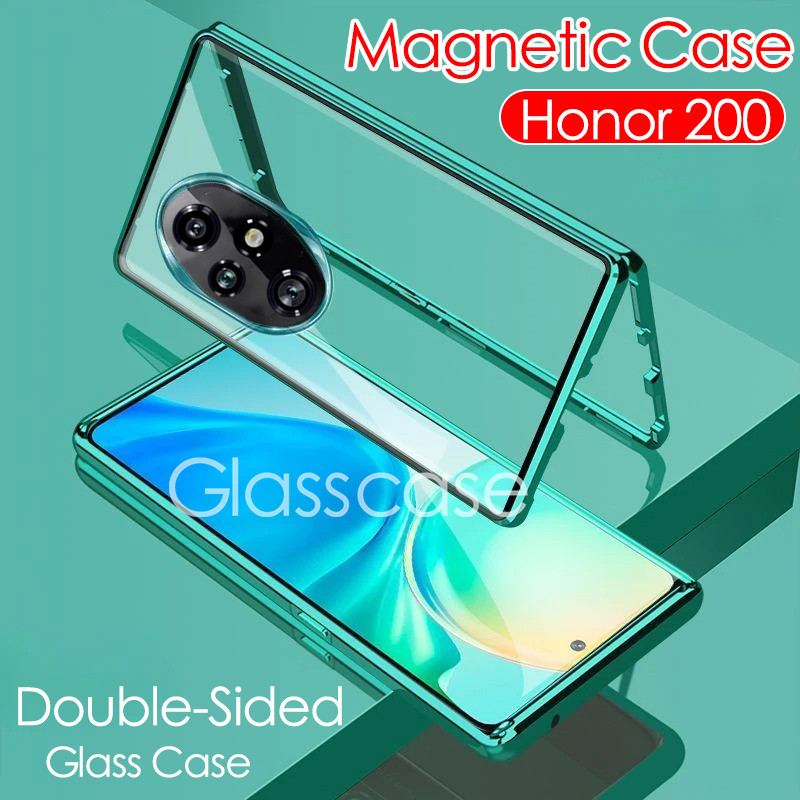 ปลอกป้องกันกล้องสําหรับ Honor 200 400 pro 200pro 400pro 400lite Honor200 กระจกสองด้านแม่เหล็กพลิกเคสโทรศัพท์แม่เหล็กกันชนโลหะ Full 360° Protection Hard Cases Cover