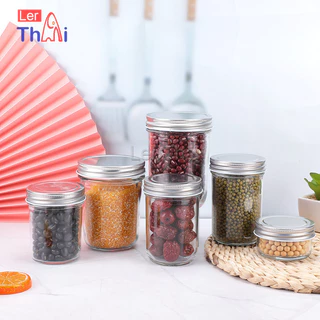 LerThai โถแก้วใสทรงกลม พร้อมฝาปิด สําหรับใส่อาหารแห้ง ผลไม้ ชา บิสกิต น้ําผึ้ง seal pot