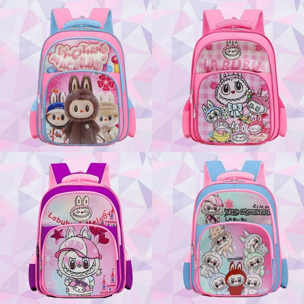 labubuกระเป๋าเด็กนักเรียน ลายการ์ตูน 3 ช่อง จุของเยอะ ขนาด 16 นิ้ว ใส่ A4 ได้ หลายสี