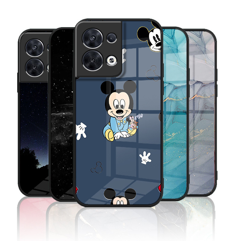 เคสกระจก OPPO reno 8 5g / reno 8 pro 5g เคสกระจกนิรภัยฮาร์ดฝาหลังขอบซิลิคอนอ่อน