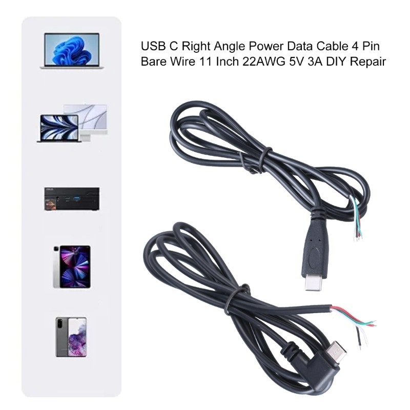 Doublebuy 90 องศาหัวตรง USB Type C ชาย 4Pin Connector สายเคเบิลสายไฟ Quick Charge และ Sync สายไฟ 480