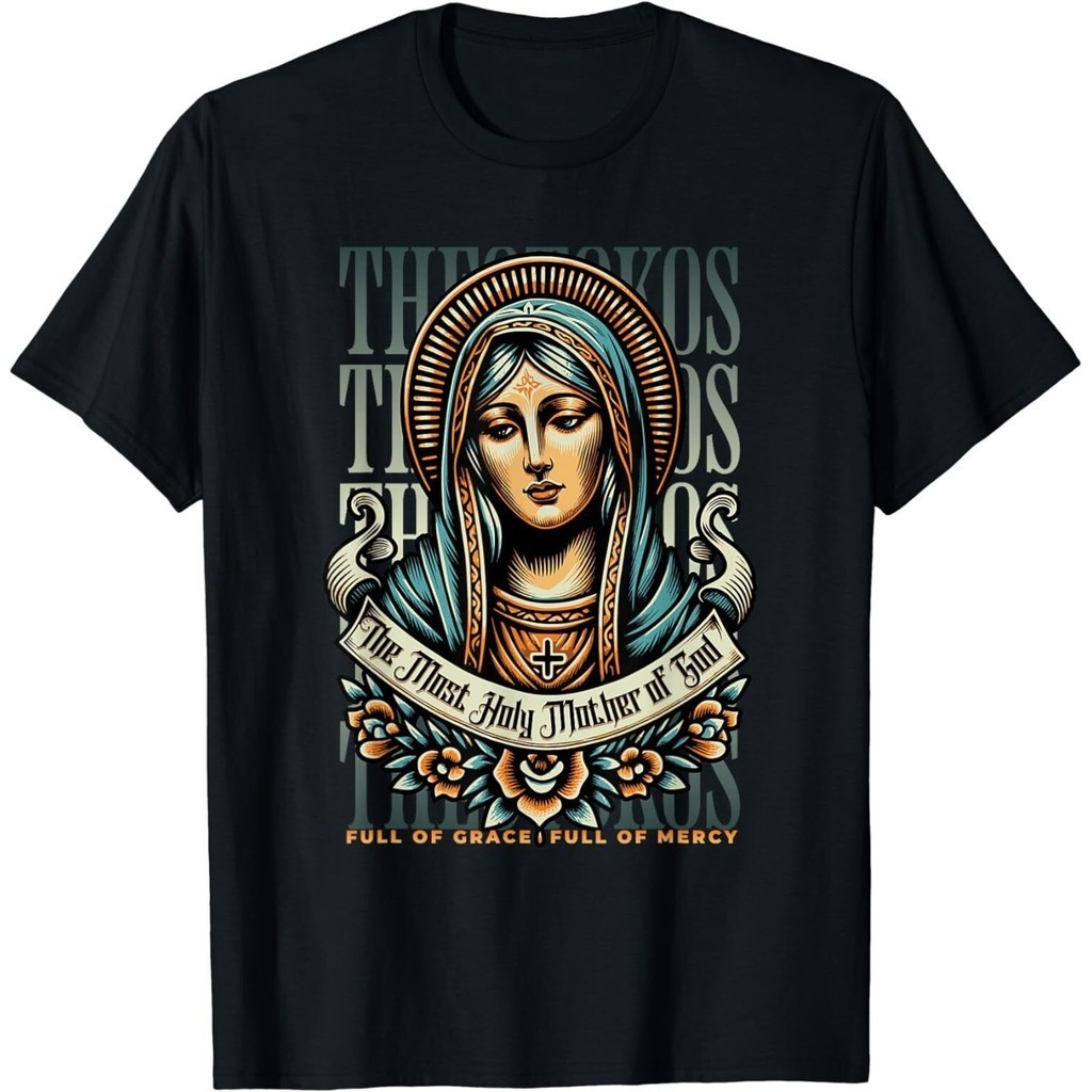 ใหม่ Retro Eastern Greek Orthodox Theotokos Virgin Mary Icon เสื้อ