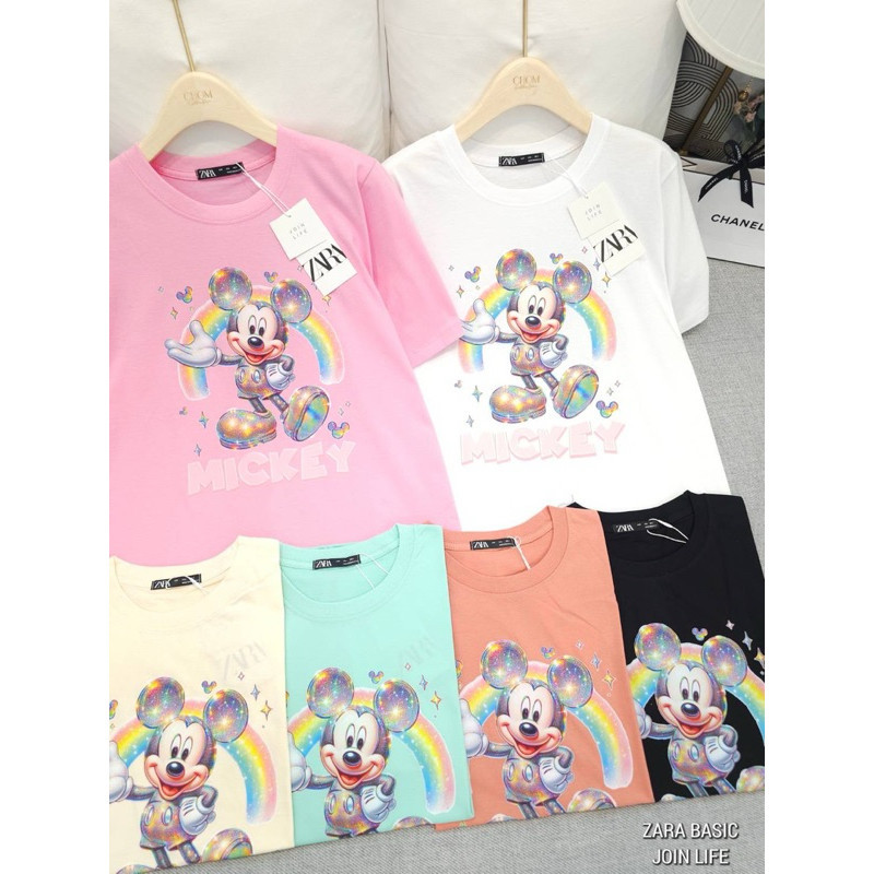 zara เสื้อยืดผ้าฝ้าย พร้อมส่ง เสื้อยืดแฟชั่น ป้ายZARA อก44 ยาว26 ผ้ายืด ผ้าคอลตอล คอกลม แขนสั้น งานสกรีนลายน่ารักๆ