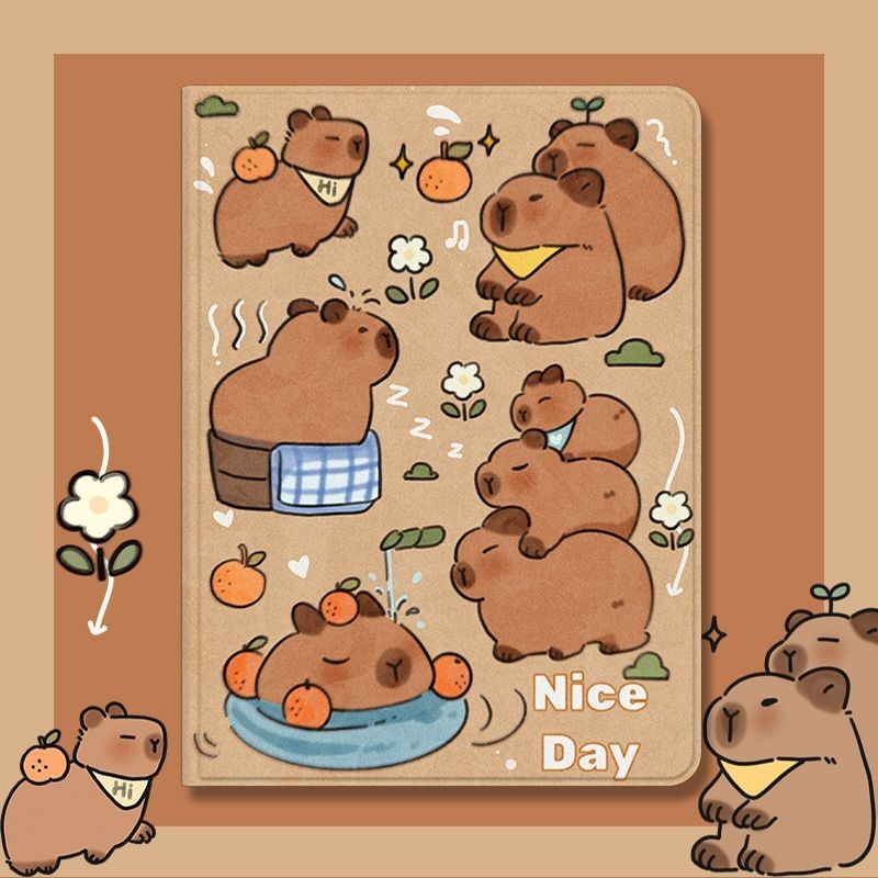 เคส iPad พร้อมช่องเสียบปากกาสําหรับ iPad Air4 Air5 10.2 นิ้ว Gen10 5th 6th Air 3 Mini4 5 2018 การ์ตูนสร้างสรรค์บิน Capibala ผ้าไหมวัสดุ iPad Pro 11 ฝาครอบ