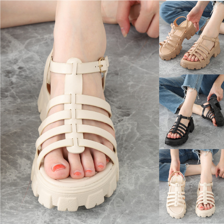 รองเท้ารัดส้นพื้นสูง รองเท้าแบบสายถัก พื้นสูง7cm แถมกล่องใส่รองเท้า หนังนิ่มใส่สบายเท้า #sy169