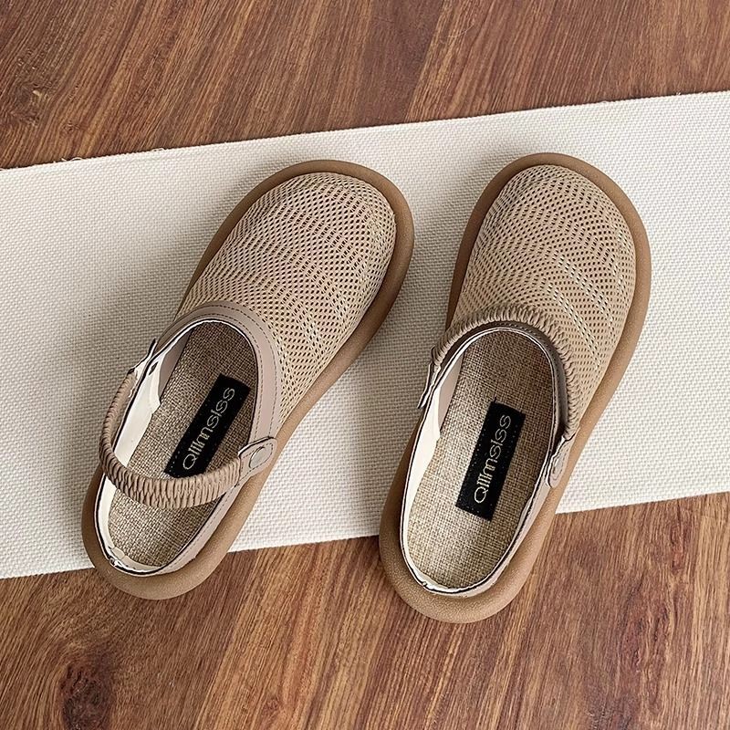 รองเท้าแตะผ้าลินินฤดูร้อนผู้หญิงหนึ่งรองเท้าสองสวมใส่นุ่มsoled Toe-Coveredรองเท้าแตะครึ่งสวมใส่ด้านนอกตาข่ายระบายอากาศ