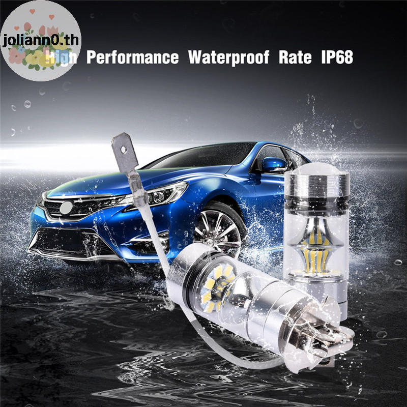 Joliann0 2PCS 100W LED สีขาว H3 High Power 2828 รถหมอกหลอดไฟ DRL 1000LM th