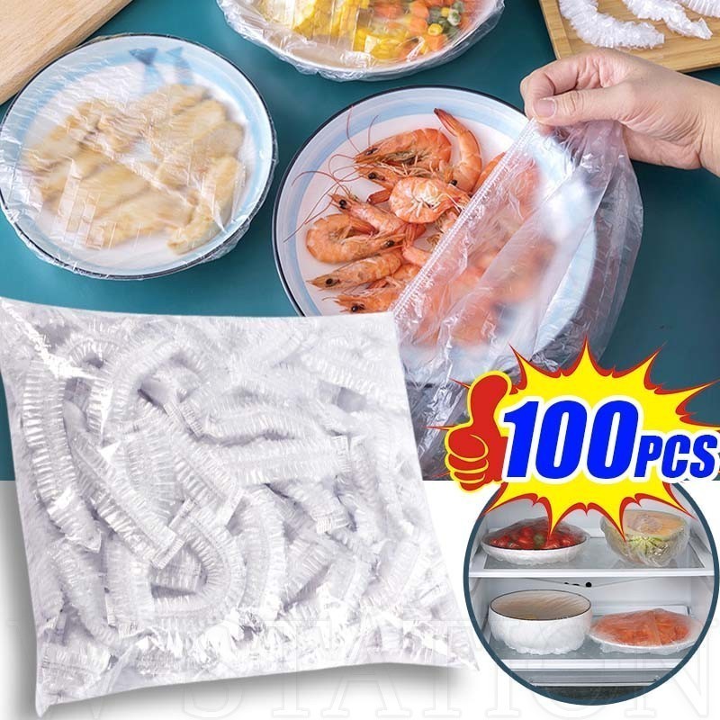 100 ชิ้นฝาครอบอาหารแบบใช้แล้วทิ้ง - ตู้เย็นถนอมอาหาร - ถุงถนอมอาหารยืดหยุ่นเกรดอาหาร - หนาสะอาดอเนกประสงค์ - อุปกรณ์ครัว