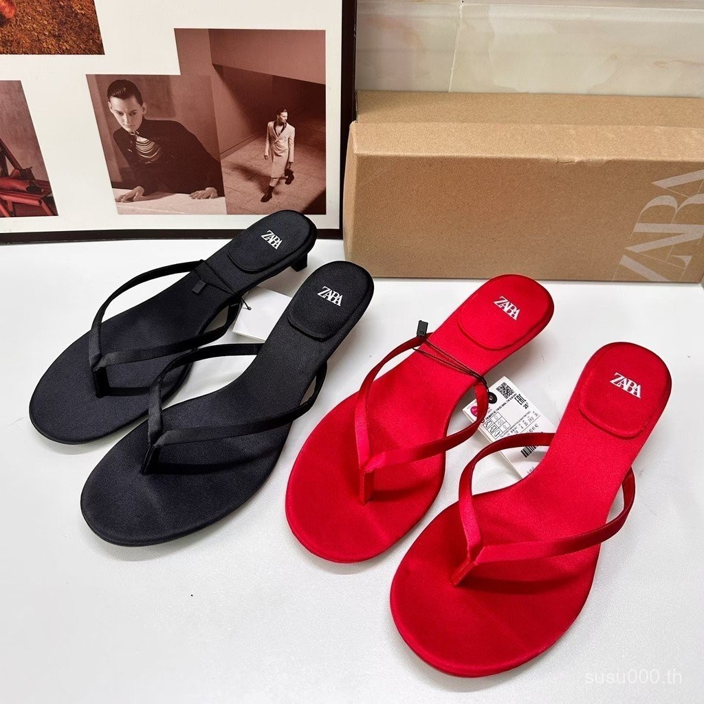 zara ฤดูใบไม้ผลิผลิตภัณฑ์ใหม่ 2024 ฝรั่งเศสรอบ Toe ส้นต่ํารองเท้าผู้หญิง Flip-Flops Flip-Flops แฟชั่น All-Match Stiletto ทราย