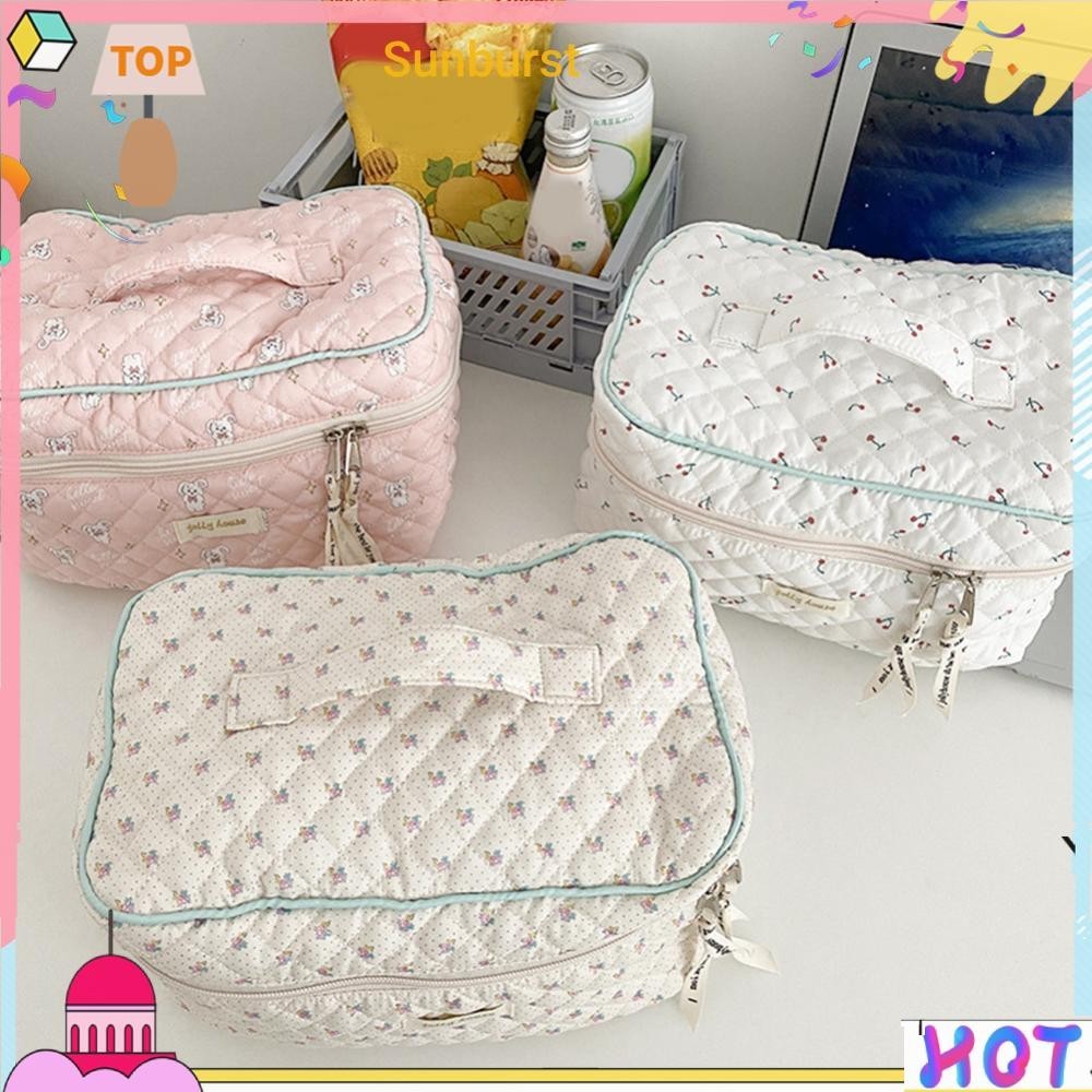 เกาหลีน่ารักกระเป๋าเครื่องสําอางแบบพกพาซิป Travel Organizer Quilted คลัทช์กระเป๋าถือ [Sunburst11.th]