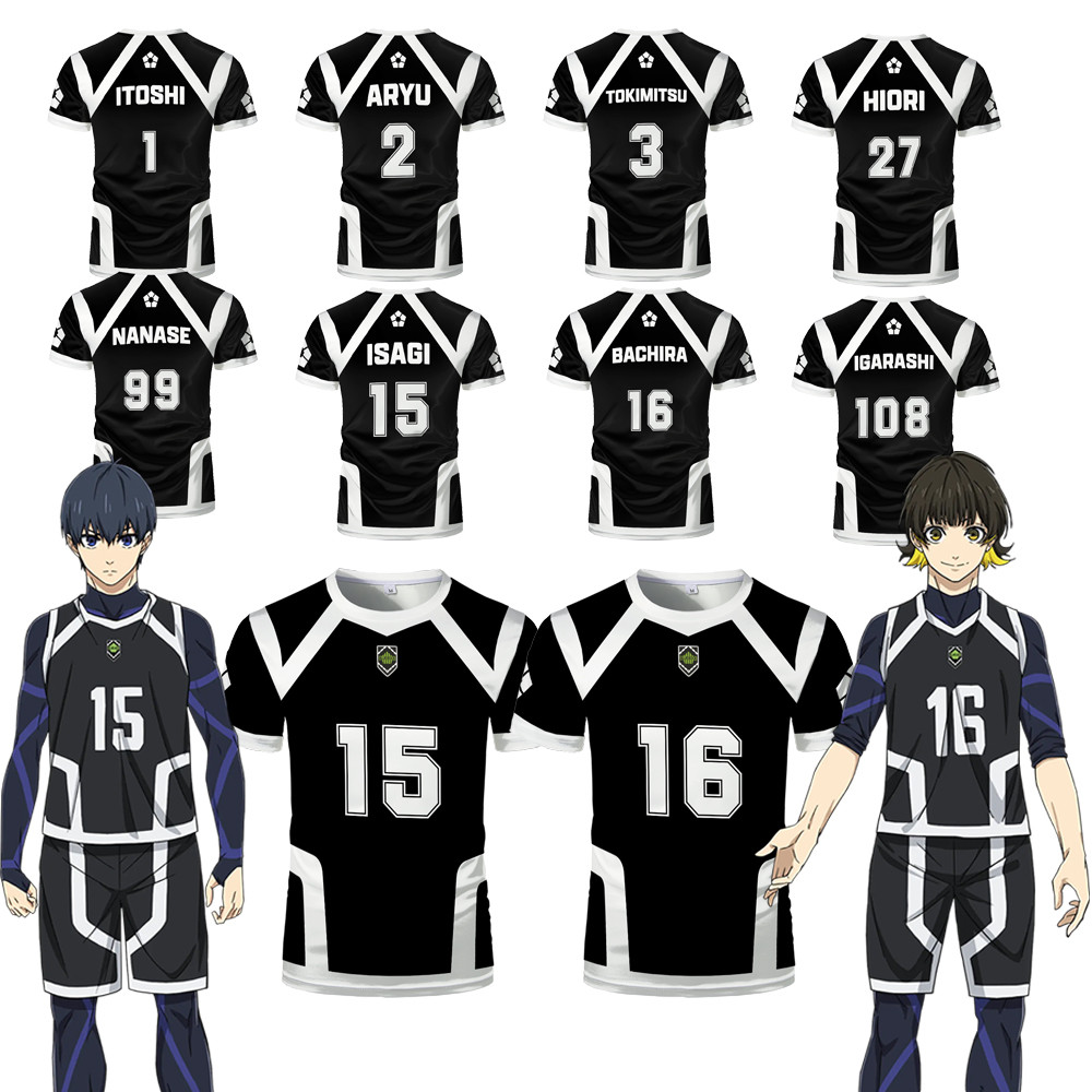 ญี่ปุ่นอะนิเมะ Blue Lock Season 2 ใหม่ Isagi ฟุตบอล Jersey เสื้อยืดคอสเพลย์ Hyoma Chigiri Meguru Bac
