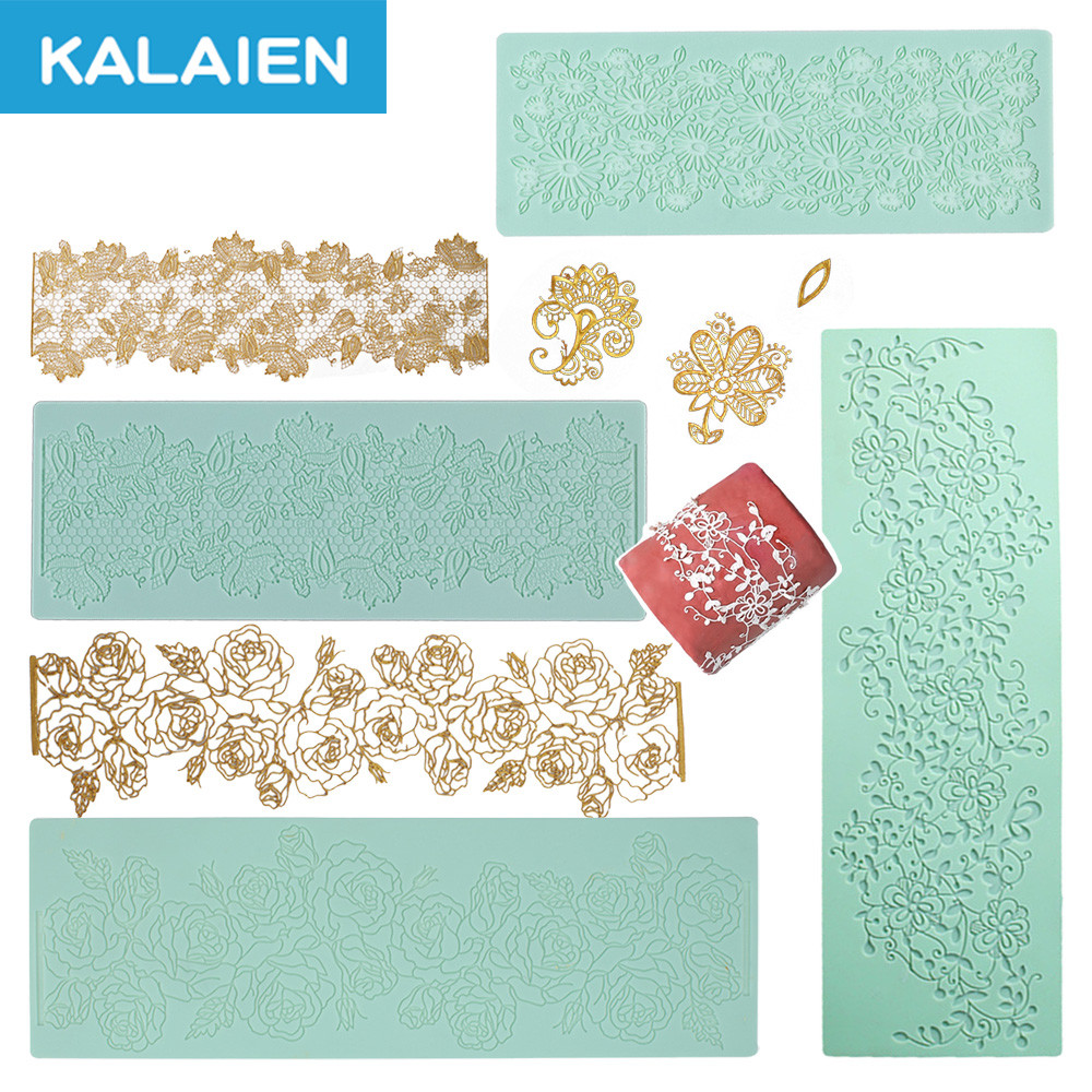 KALAIEN 7 Pattern Hot Flower Pattern Silicone Lace Mat Rose,Vine Texture Mat Fondant Impression Mat DIY Cake Decor Sugarcraft Lace Mat