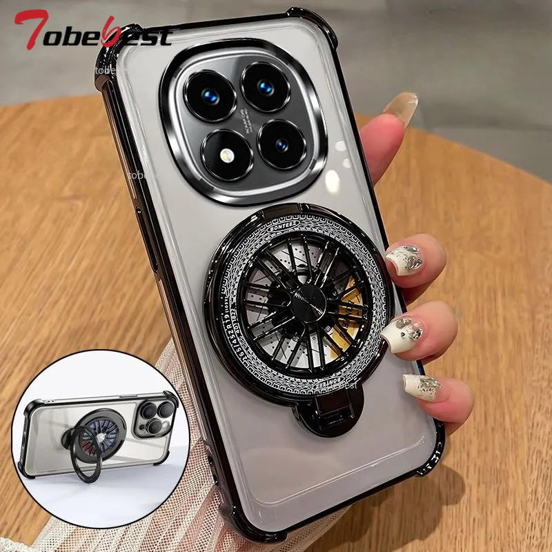 Gyro ที่วางโทรศัพท์สําหรับ Xiaomi Redmi หมายเหตุ 14 Pro Plus 14C 4G 5G fundas Clear กันกระแทกชุบฝาครอบโทรศัพท์