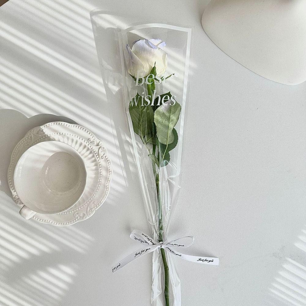 เอลรา‌ร 50ชิ้นถุงห่อดอกไม้,กันน้ําอินสไตล์แขนกุหลาบเดี่ยว,ของขวัญห่อดอกไม้ถุงบรรจุภัณฑ์ช่อดอกไม้โปร่งใสวันวาเลนไทน์ - รูปที่ 5