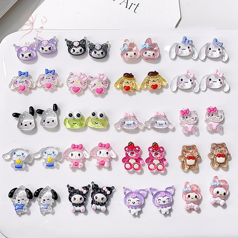 [maybeauty] 10 ชิ้น Sanrio น่ารักการ์ตูนเล็บ Charms - Kuromi, Melody, Cinnamoroll และ Pochacco 3D เรซิ่นตกแต่งสําหรับ DIY เล็บโทรศัพท์ Cas {TH}