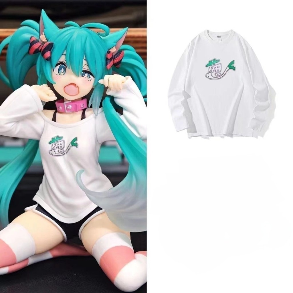 Miku ท็อปส์ Hatsune Miku top Hatsune Miku Same Style chive Girl Long-Sleeved Top T-Shirt