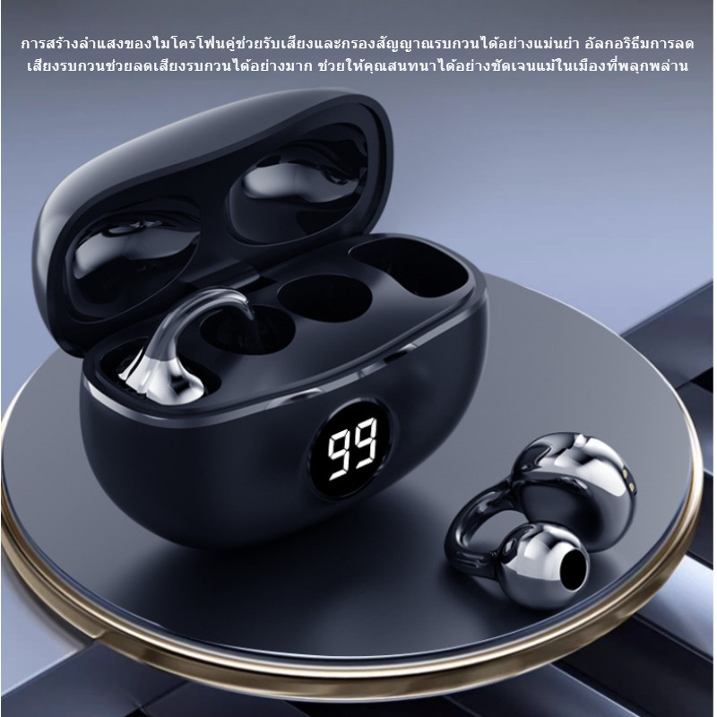 ✨หูฟังบลูทูธ D15 คลิปหู แสดงระดับแบตเตอรี่ HIFI ตัดเสียงรบกวน ชาร์จ TYPE-C ยาวนาน