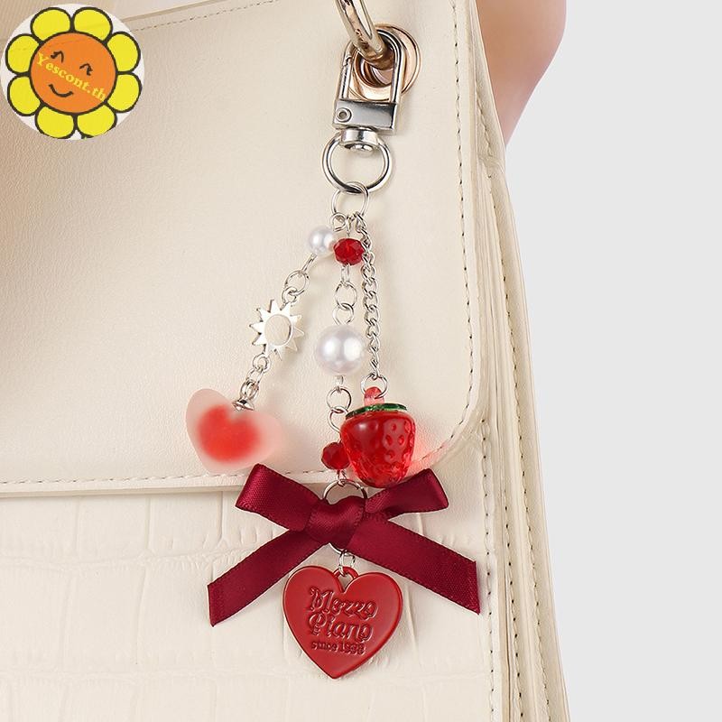 Yescont โบว์หัวใจพวงกุญแจเชอร์รี่สตรอเบอร์รี่ Charm จี้พวงกุญแจเครื่องประดับสําหรับสาวผู้หญิงของขวัญกระเป๋าตกแต่ง TH