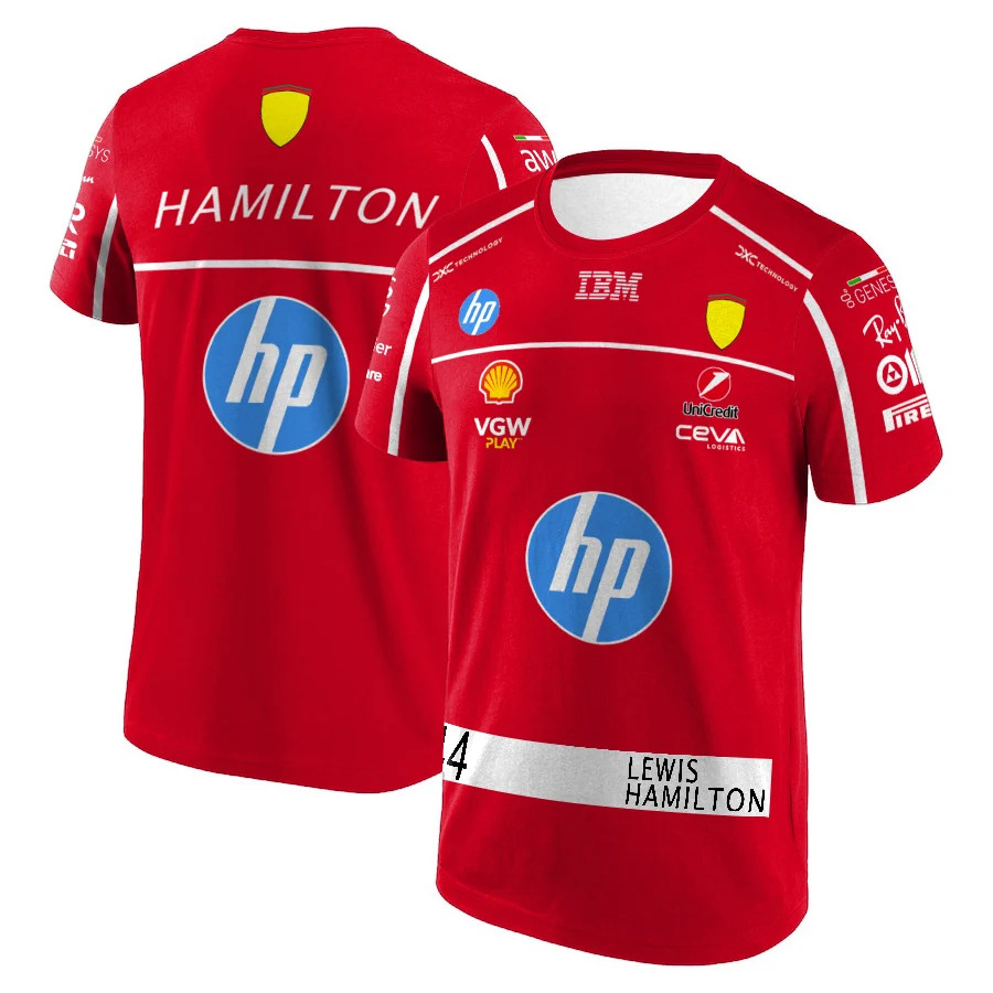 F1 team racing 3D พิมพ์รอบคอระบายอากาศแขนสั้นชุดแข่งทีมเสื้อยืดลําลอง