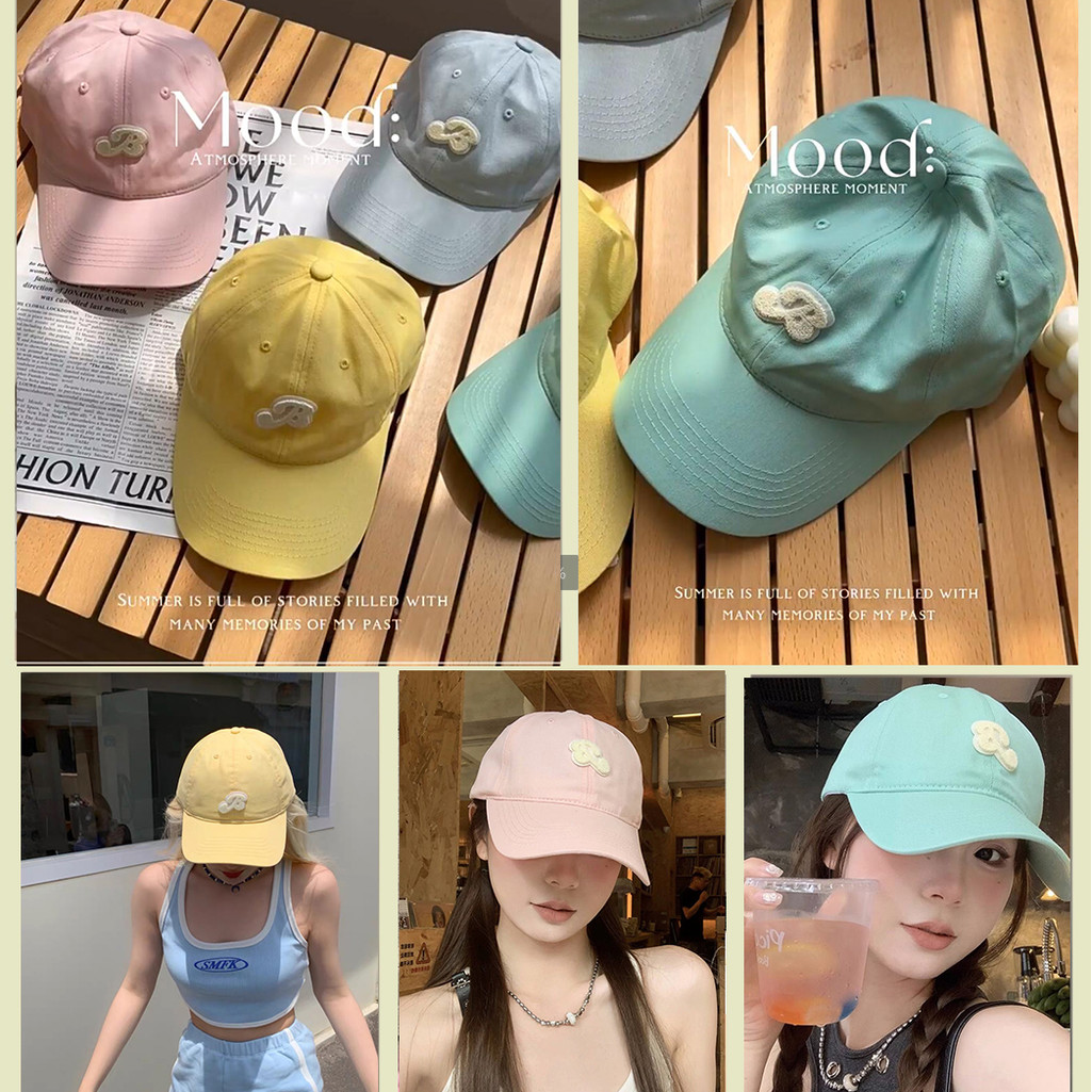 สวย ม่านบังแดดฤดูร้อนสไตล์เกาหลีใหม่ โดปามีน สีแฟชั่นหมวกเบสบอลตัวอักษรสําหรับผู้หญิงที่มีใบหน้าเล็กทุกการแข่งขัน คุณภาพสูง