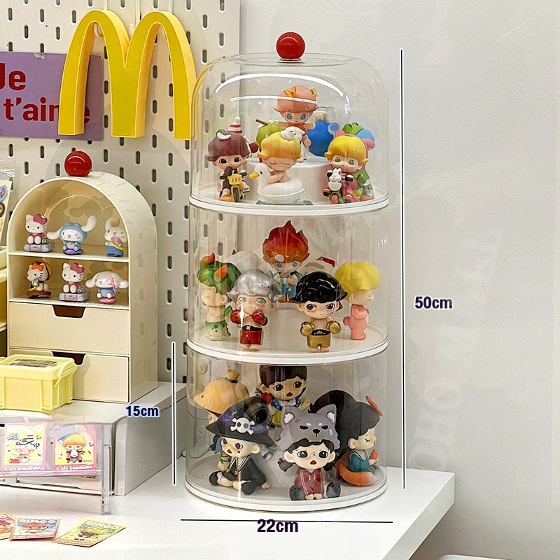 HOHO กล่องเก็บโมเดล ตู้โชว์โมเดล กล่องอะคริลิคใส ซ้อนได้ กล่องโชว์ กล่องpopmart หมุนได้360°  ตู้ตกแต่งตุ๊กตาอะคริลิคใส
