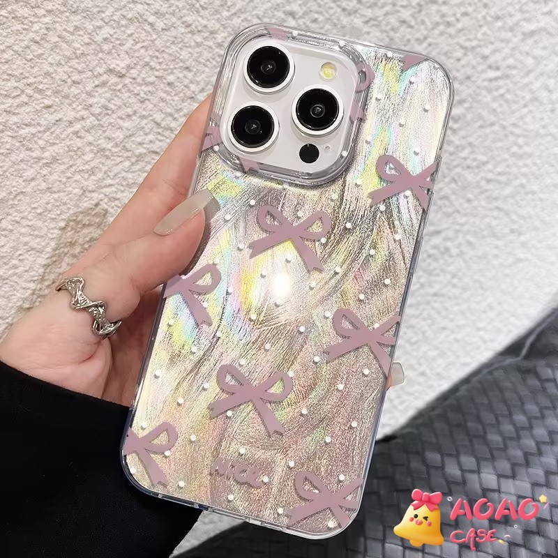 เคส OPPO A17 A15 A38 A7 A12 A5s A58 Reno 11 5 6 10 8T A3s A31 A5 A9 A98 A57 A31 A77 ปกโบว์สีชมพูหวานโรแมนติก