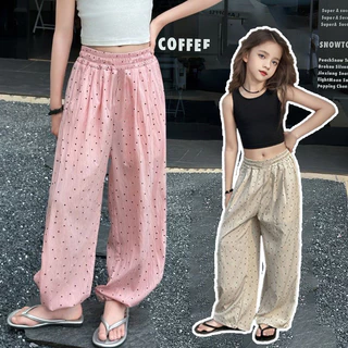 [ML] 90-160 ซม.สาวฤดูร้อน Polka Dot ตรงกางเกงเด็ก Polka Dot ยุงกางเกงสไตล์บางเด็กหลวม Yamamoto อินเทรนด์ Cool Casual กางเกง
