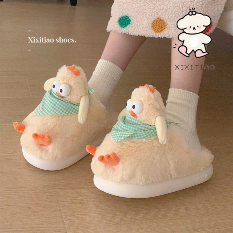 ฉี่ รองเท้าแตะผ้าฝ้ายผู้หญิงในร่มด้านล่างนุ่มขนแกะอบอุ่นที่ไม่ซ้ํากันสร้างสรรค์ส