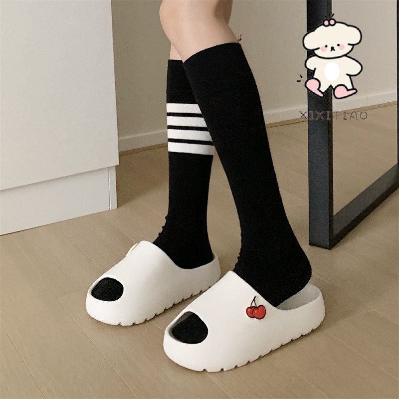 Xitiao Stepping on Shit Feel กลางแจ้งน่ารักการ์ตูนเชอร์รี่รองเท้าแตะแบนรองเท้าแตะหนา Soled eva ใหม่สบายๆแฟชั่นรองเท้าแตะหญิงฤดูร้อน