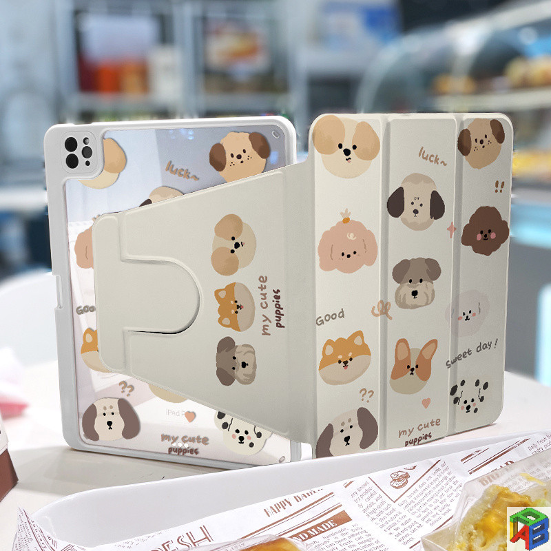 เคส iPad หมีน้อยน่ารัก หมุนได้ 360 องศา + ช่องเสียบปากกาสําหรับ iPad 2025 Gen11/gen9 gen8 10.2/Air11 Gen10 อะคริลิค Air1/2 gen5/6 9.7 Air4 Air5 6 10.9 Pro11 Mini6/7 ฝาครอบ