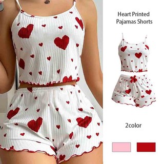 Women Sexy Pajamas Cute Strap Nightwear Pit Striped Heart Printed Pajamas SR