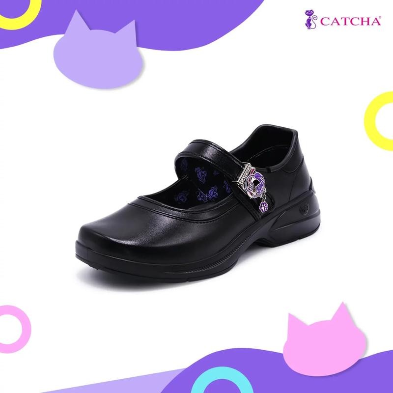 รองเท้านักเรียนหญิง Catcha หนังดำ เบอร์ 30-42