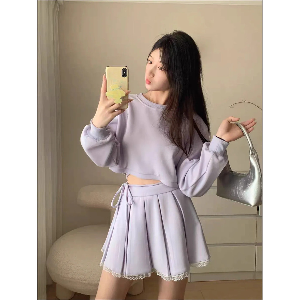 ผู้หญิงชุดสูทสีม่วงหวานแฟชั่นเสื้อกันหนาว+กระโปรงมินิ ราคา ถูกที่สุด ดีลบีเคเค แกลเลอรีภาพที่ 7