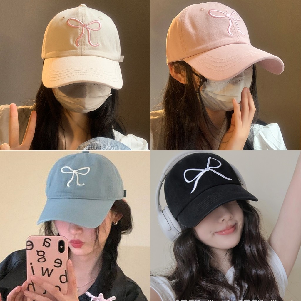 🌼Soroh🌼หมวกเบสบอล ลายโบว์ ป้องกันแสงแดด 5 สี กลางแจ้ง🦋สไตล์เกาหลี มินิมอล น่ารัก🌞#MK-1