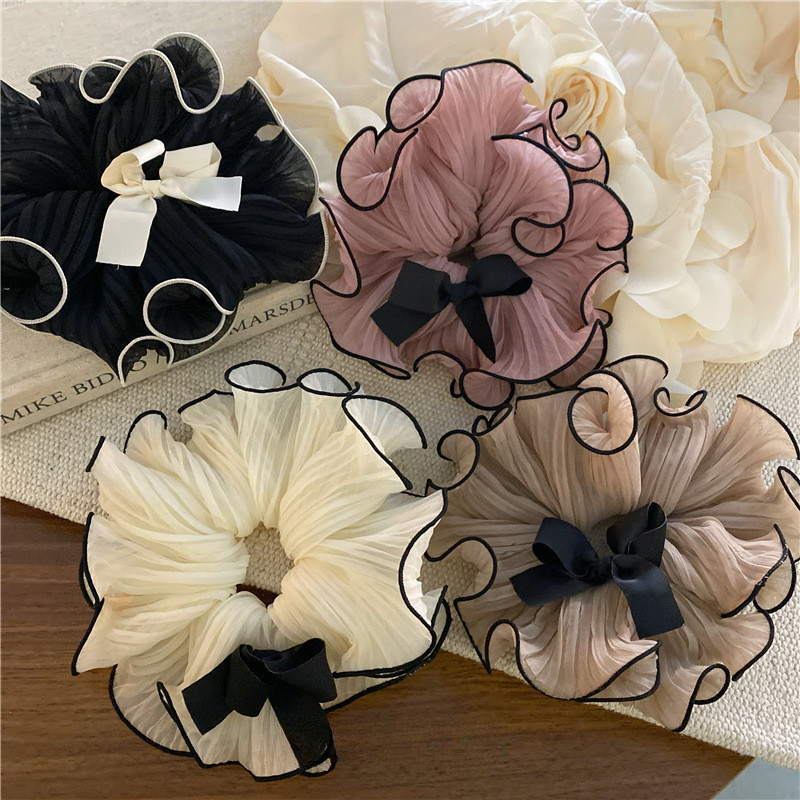 2024 สีชมพูจีบผ้า Scrunchy แหวนผมเกาหลี All-Match เครื่องประดับผมผู้หญิง