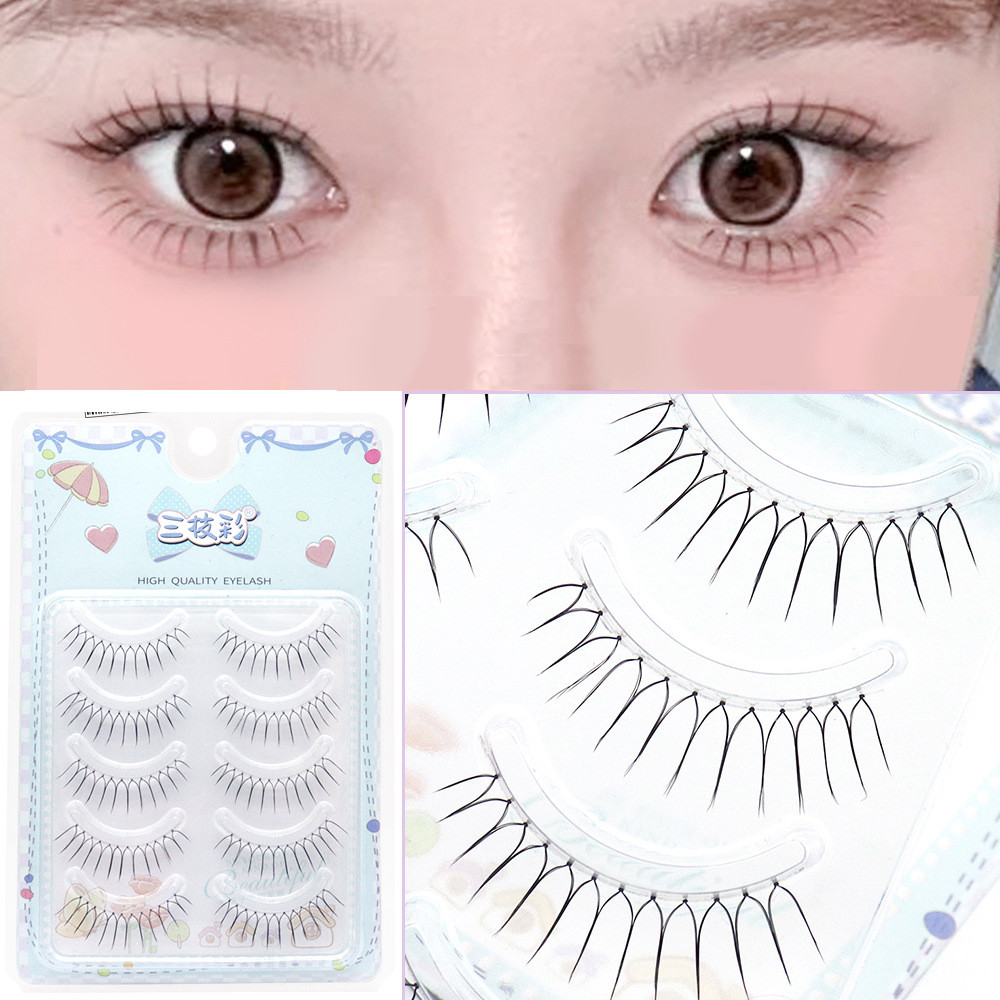 แต่งตาเกาหลี Natural Wispy U รูป Lash Extension 5 คู่ขนตาปลอม Clear Stem เครื่องสําอางนํากลับมาใช้ใหม่ความงามการ์ตูน