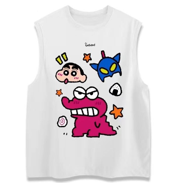 NEW เสื้อแขนกุด สกรีนลายการ์ตูน ขาว-ดำ OP-1044
